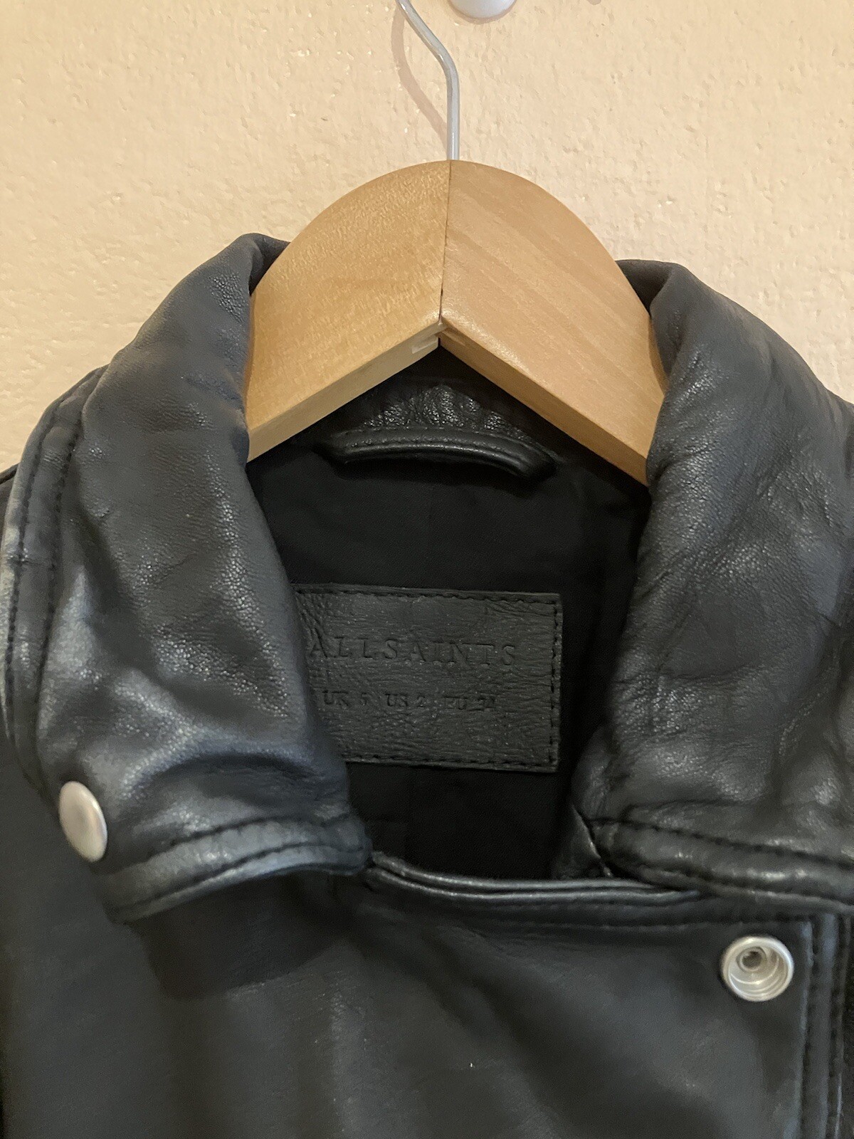 All Saints Womens Catch Biker 100percent Leather Black Jacket Size 6 image 4