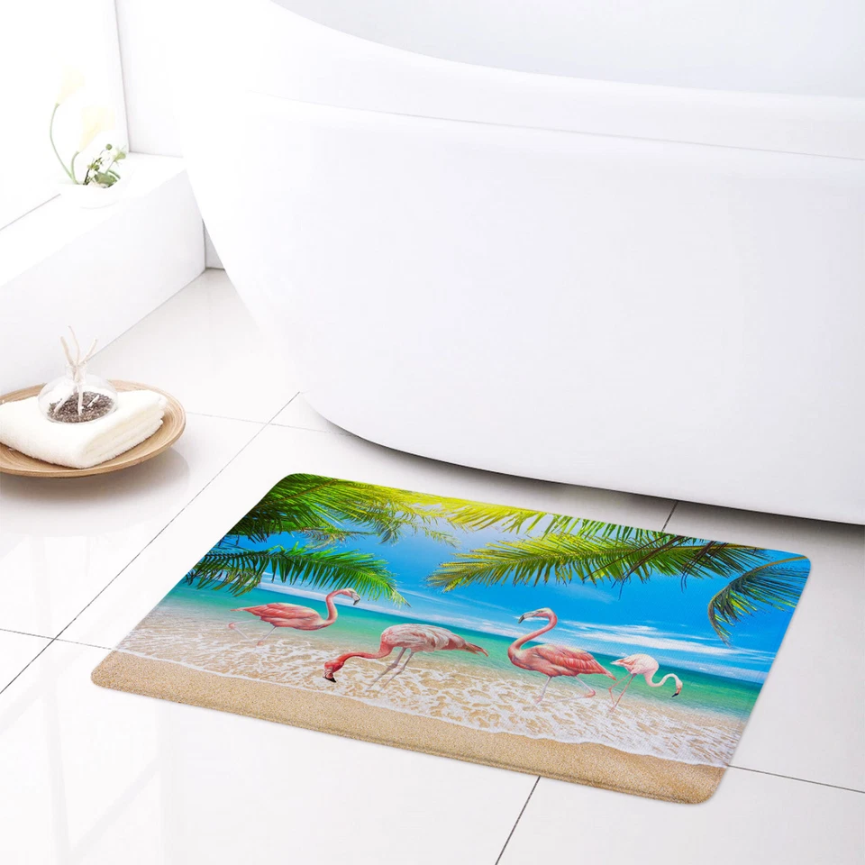 Summer Beach Ocean Palm Leaf Pink Flamingo Shower Curtain Set for Bathroom Decor - Image 3 of 4