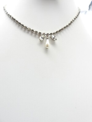 Signed Eisenberg Ice White Faux Pearl Clear Rhinestone Necklace Vintage