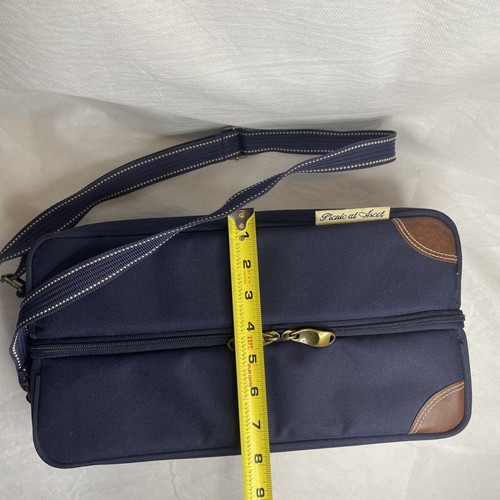 Picnic at Ascot Wine+ Carrying Case Classic Navy Blue & Leather Accents Bag Hold - Picture 16 of 16