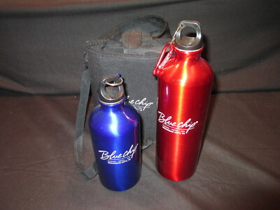 3 Piece Set  Blue Chip Aluminum Thermos-2 In Case With Shoulder Strap