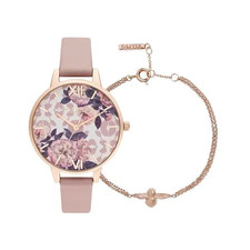 Olivia Burton Wildflower Women's Vegan Watch & 3D Bee Bracelet Gift Set, 34mm