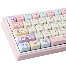 PBT Keycaps Mao Profile Pink Cream 127 Keys Cute Hiding Cat Theme Custom Set