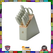 12pc Stainless Steel Knife Block Set Sage Green Soft Grip Handles