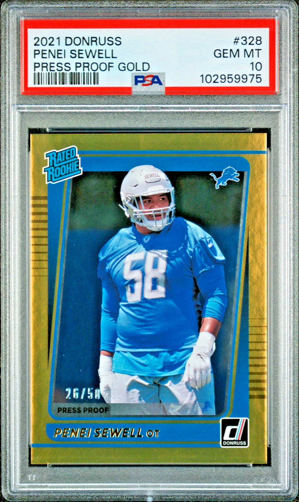 Penei Sewell Panini Donruss #328 Press Proof Gold