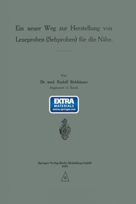 Birkhauser - Ein Neuer Weg Zur Herstellung Von Leseproben Sehproben  - X555z