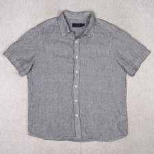 Vineyard Vines 100 Linen Short Sleeve Button Up Shirt Men L Dark Indigo Striped