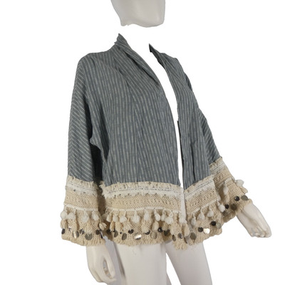 ZARA Ethno Boho Häkel Perlen bestickt Quasten Jacke Hippie Kimono S M