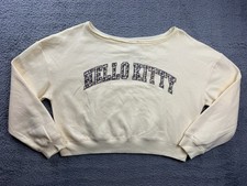 Hello Kitty Sweatshirt Womens Medium Boatneck Cropped Logo Fleece Pullover
