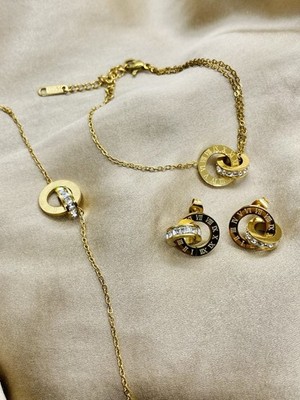 Vergoldetes Schmuckset Aus Edelstahl 18K vergoldet Wasserfest Neu Geschenk