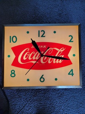 Vintage Coca Cola Fishtail Lighted Clock by Swihart Products Indiana!
