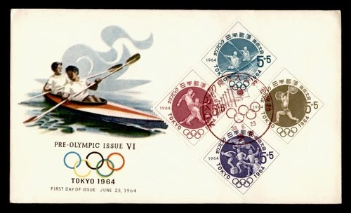 DR WHO 1964 JAPAN FDC OLYMPICS SPORTS NCC CACHET COMBO SEMI POST M69341
