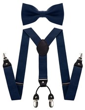 Solid Color Suspender Silk Bow Tie Set For Men Wedding Formal Tuxedo Accessory