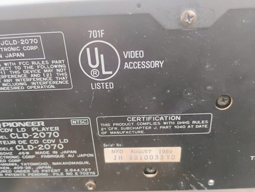 Vintage Pioneer CLD-2070 LaserDisc CD CDV LD Player NOT WORKING Parts Or Repair - Picture 5 of 8