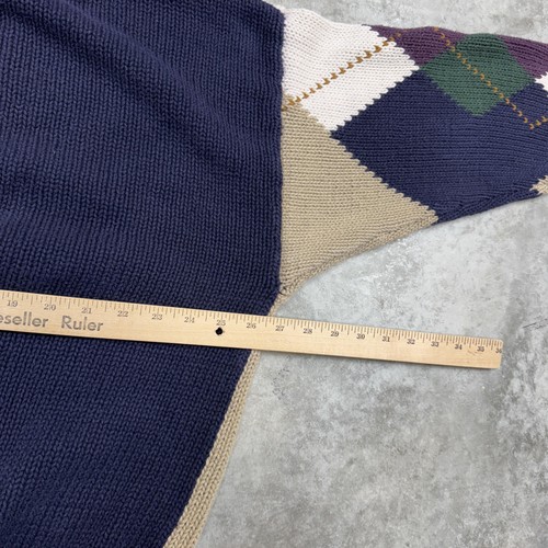 VINTAGE Structure Sweater Mens Large Navy Cream Argyle Cardigan Button Front 90s - Picture 6 of 7
