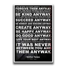 Mother Teresa Anyway Quote Poster Motivational Poster Inspirational Poste...