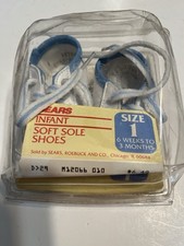Vintage Sear Infant Soft Soled Shoes Size 1 Baby Blue NOS New