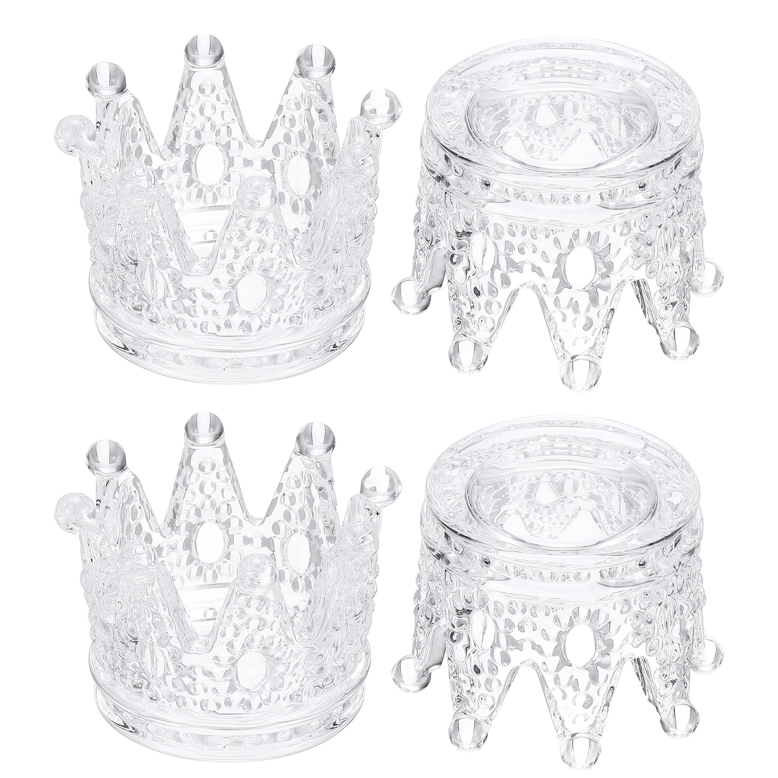 3 Inch Glass Crown Candle Holder Clear