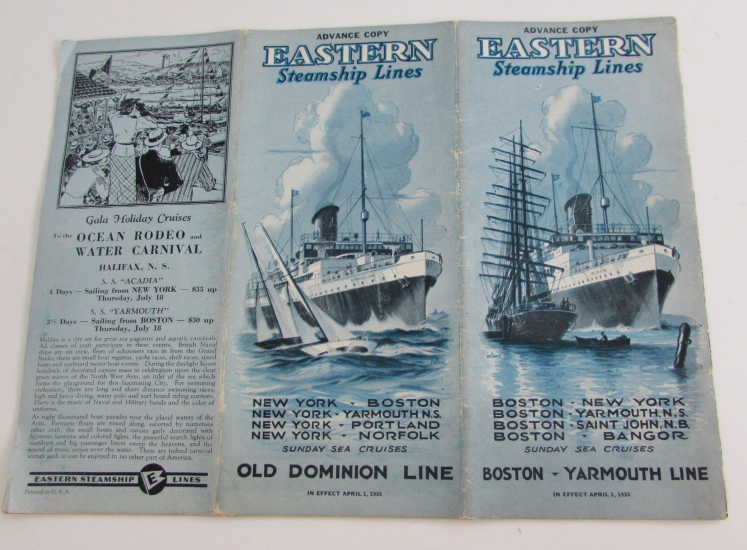1935 Eastern Steamship Lines Schedule Time Table Old Dominion Yarmouth