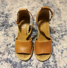 Vince Camuto Leather Espadrille Wedge Sandals Brown Ankle Strap Buckle 5.5