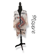 Mauve Geometric Southwestern Kimono Cardigan Womens L Boho Knit Open Front EUC 