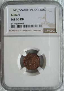 1943 VS2000 India Kutch Tram NGC MS 65 RB