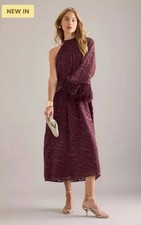ANTHROPOLOGIE Pinnacle Halter Feather-Cuff Maxi Dress Purple UK 14 RRP £188