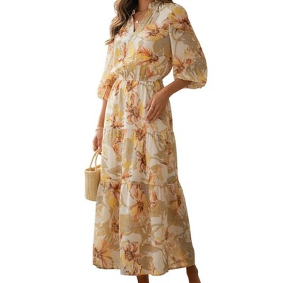 NWT Ophelia Roe Maxi Dress SMALL Cottagecore Yellow Floral Tiers Ruffle Romantic