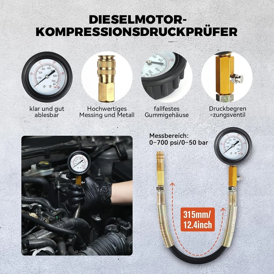 Kompressionstester Druckverlustprüfer für Benzin u. Dieselmotoren PKW LKW 1524 - Bild 3 von 4