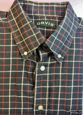 Orvis Country Twill Long Sleeve Button Down Shirt Plaid Cotton Men s XL