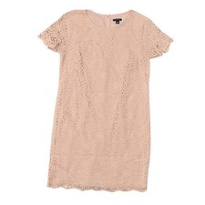 Ann Taylor Beige Shift Dress Size 2P Petite Nylon Floral Short Sleeve Zip