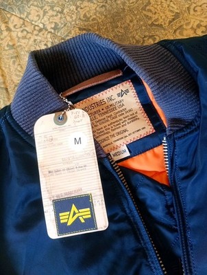 Alpha Industries, Bomber MA-1, VF59 blau/orange, Herren mittlere Größe, Slim Fit 