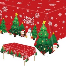 3 PCS Christmas Tablecloth Plastic Disposable Waterproof Red Table Cover with