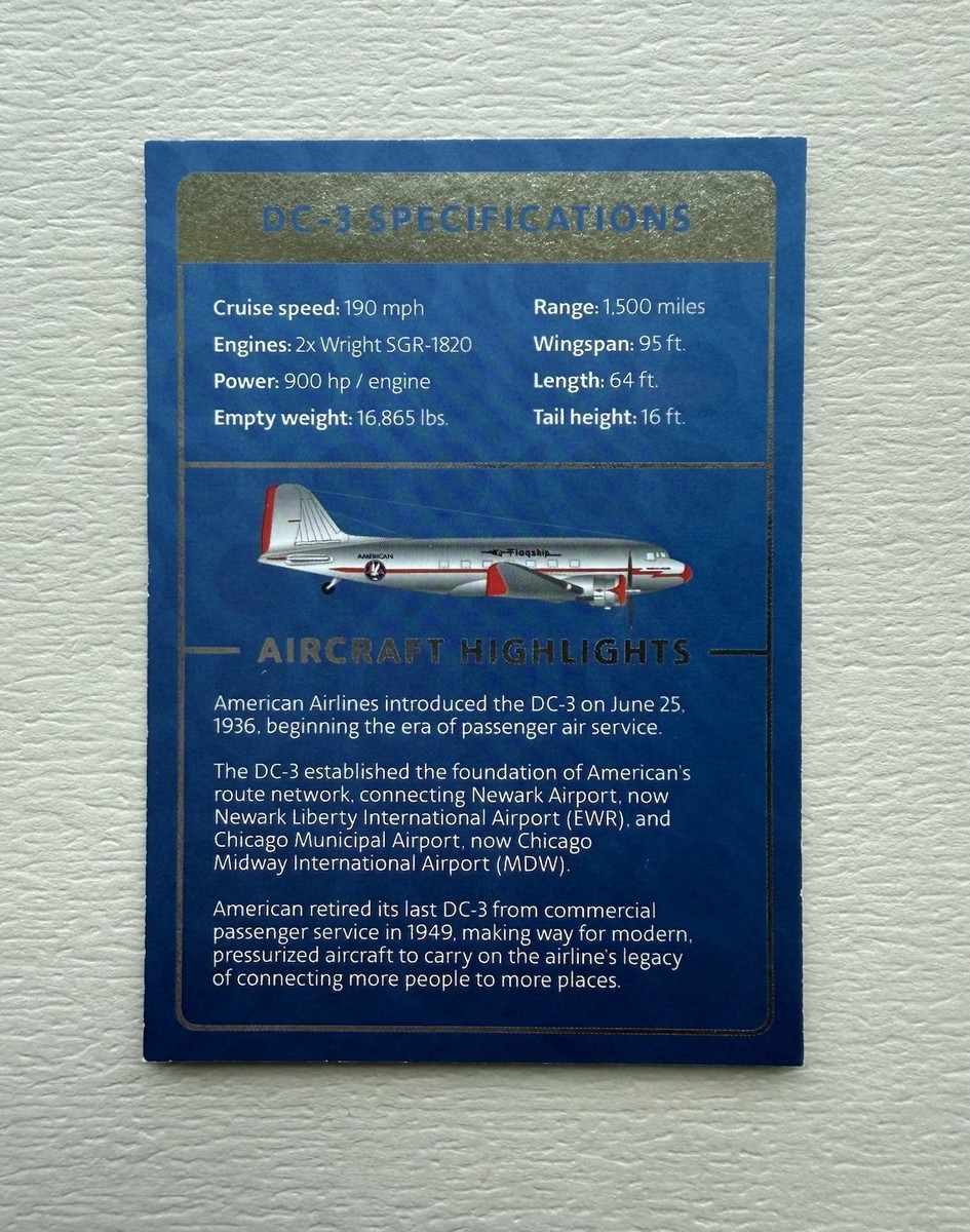 🔥American Airlines Trading Card DC-3 Flagship Livery 100 Years w