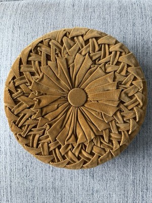 1950's Camel Colored  Pleated Round Corduroy Decorative Pillow