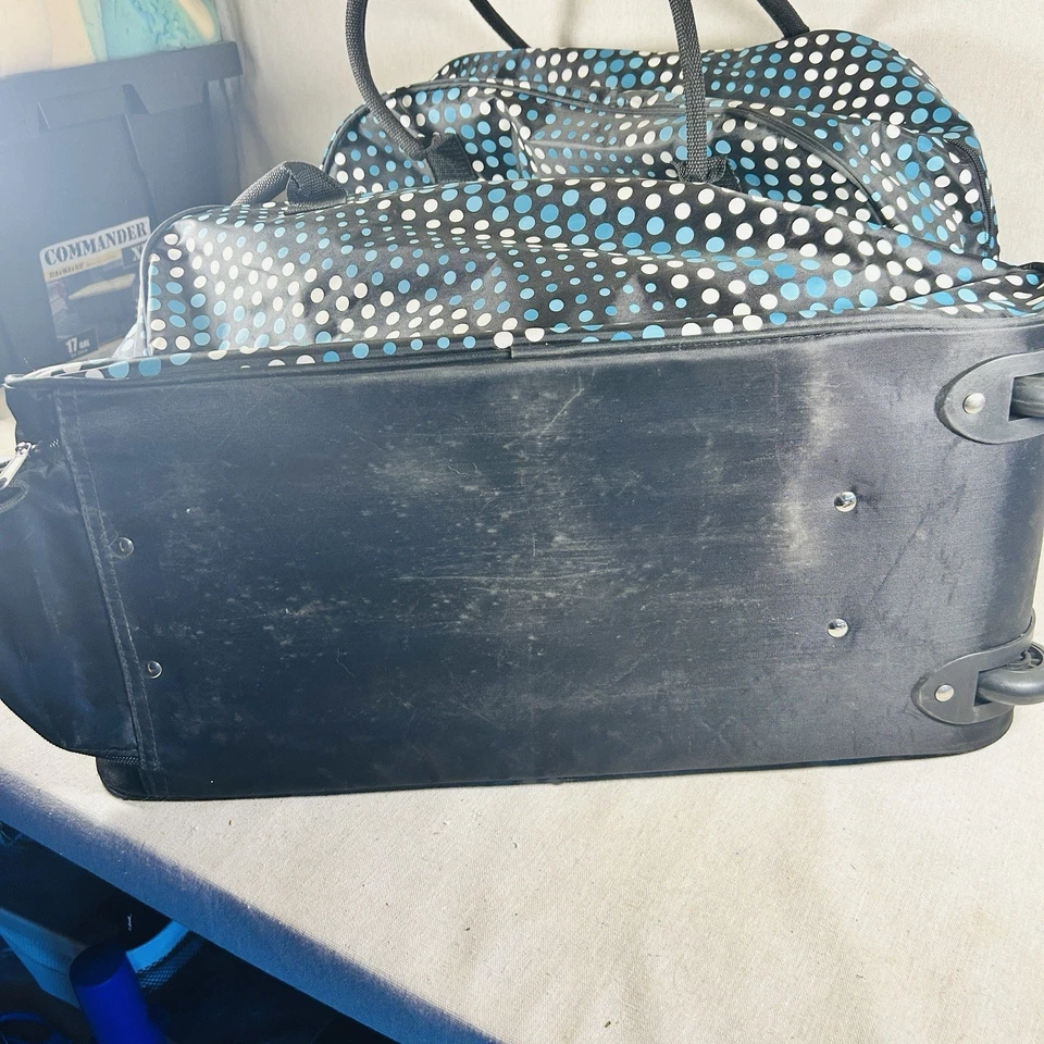 Juego de 2 bolsas de lona enrollables con estampado de lunares, asas telescópicas, lengüeta con ruedas. Foto 4 de 4