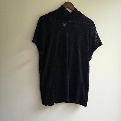 Lauren Ralph Lauren Black Floral Lace Mock Neck 2X Vamp Goth Dark Coquette