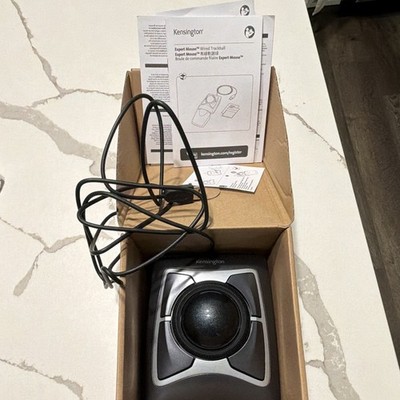 Kensington Expert Mouse Wired Optical Trackball w/ Scroll Ring Black Silver