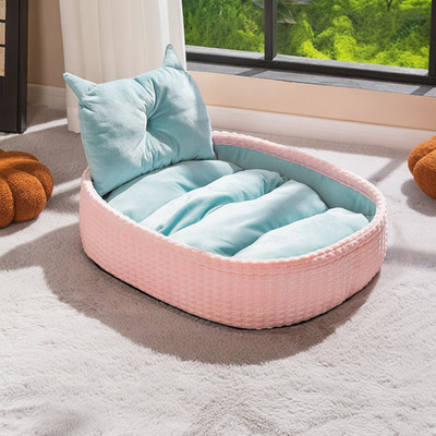 Hundebett aus weichem Stoff, abnehmbares Kissen Katzenbett zum Schlafen