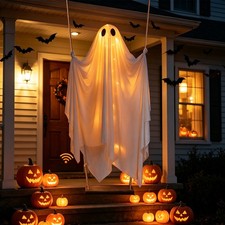 Halloween Swinging Ghost Hanging Decor with LED Light Yard Spooky Ghost Ornament