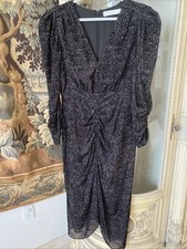 Astr The Label Womens Dress Long Sleeve Ruched Front Polka Dots Midi SZ M