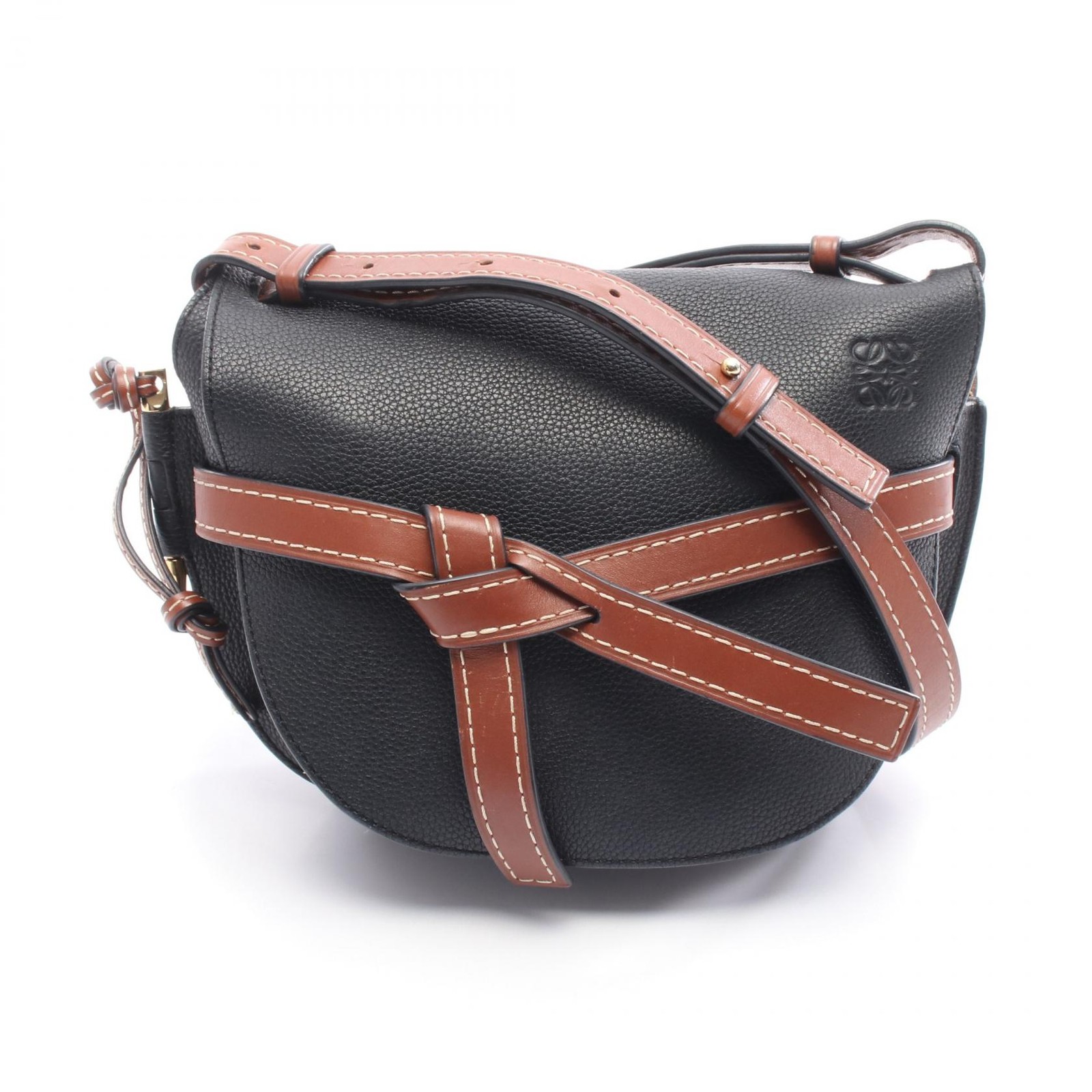 LOEWE GATE Small Shoulder Crossbody Bag leather Navy Brown Used Women