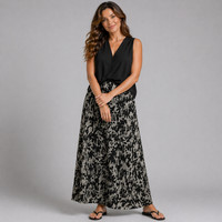 ROCKTHOSECURVES WOMENS Black Tie Dye Effect Elastic Waist Maxi Skirt