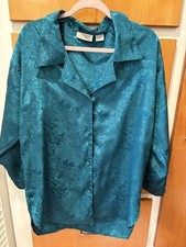 Vintage Victoria  s Secret Gold Label Emerald Green Floral Sleep Shirt Size Small