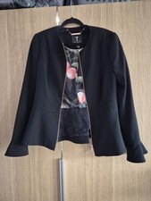 BNWOT Ted Baker £225 Size 3 UK 10 12 Black Peplum Blazer Jacket Evening Party