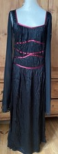 Gothic -Vampir-Hexenkleid ,   schwarz, -dunkelrot -Pinkfarbige Streifen,  Gr. L