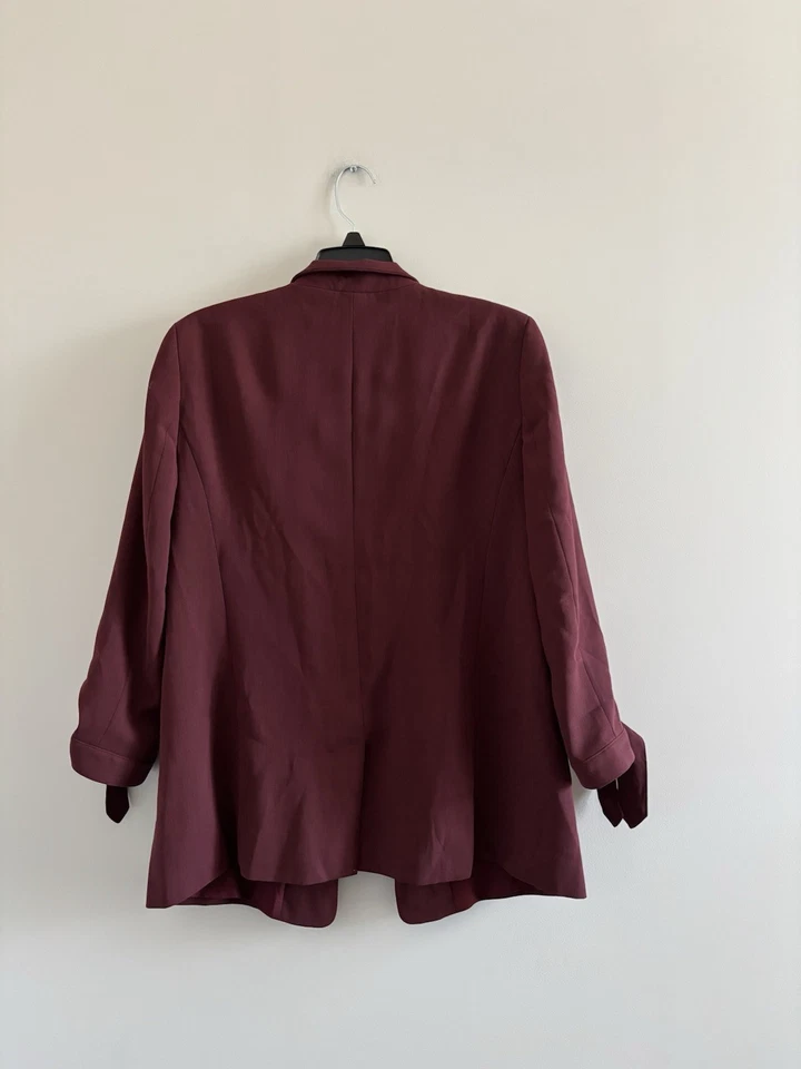 Ann Taylor LOFT Blazer Borgonha Manga Gravata Terno Jaqueta Feminina M Escritório Carreira - Imagem 2 de 4