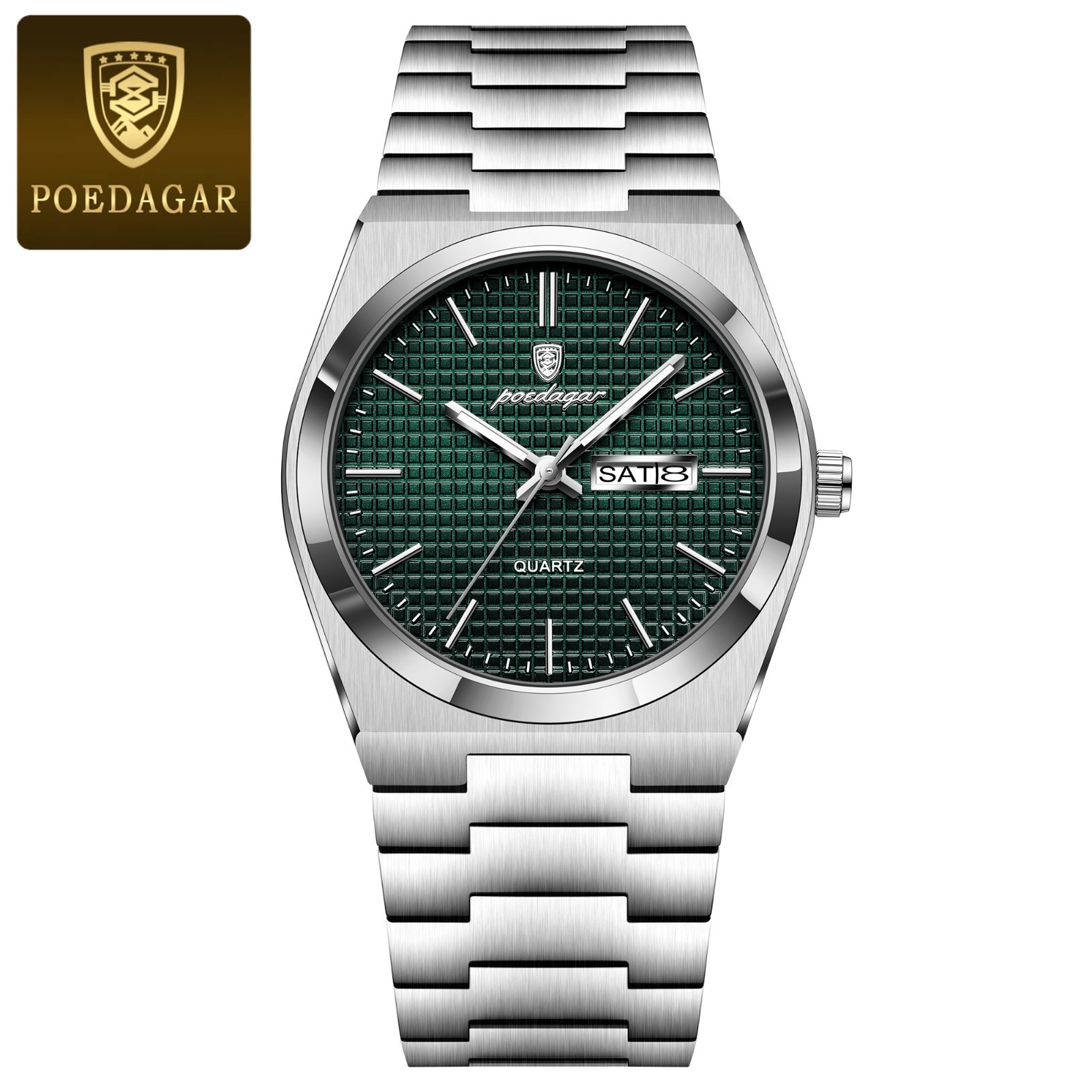 Montre Quartz en Acier Inoxydable Argent Vert pour Homme Chic et Élégant