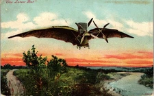 Vintage Aviation Airplane Postcard The Latest Bat Fantasy Art posted 1910 