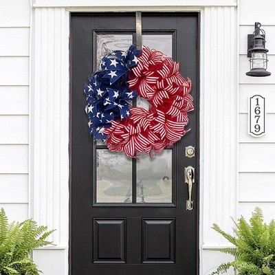 Patriotic Wreath Red White Blue Flowers Front Door 4th July Decor Garland